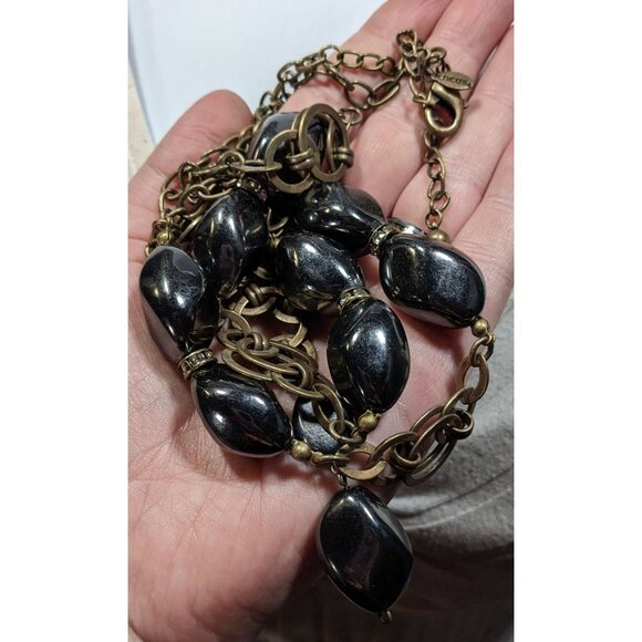 Chico's Modern Glam Faux Hematite And Rhinestone Necklace - Picture 3 of 5